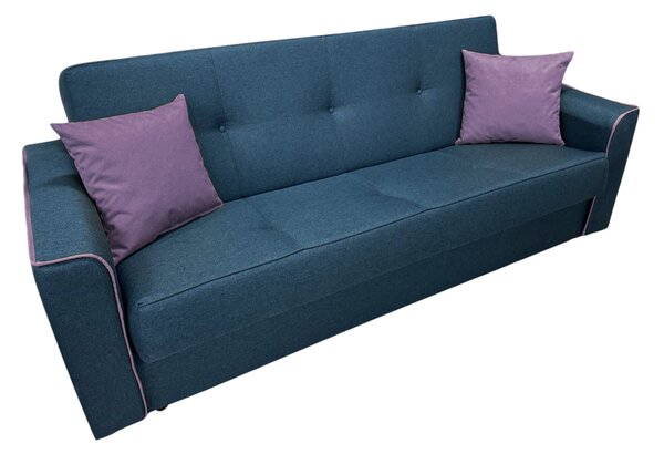 Canapea VERA extensibila, 3 locuri, lada de depozitare, stofa bleumarin + mov, 225x90x90 Bleumarin + Mov, Stofa