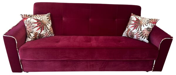Canapea VERA extensibila, 3 locuri, lada de depozitare, catifea rosu bordo, 225x90x90 Rosu Bordo, Catifea