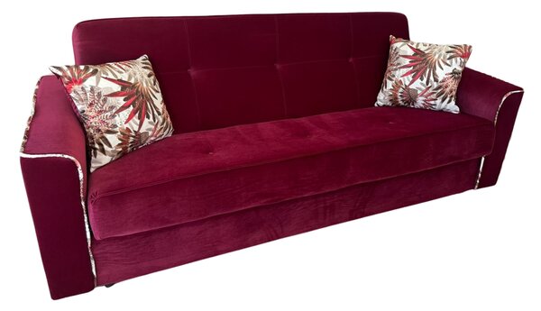 Canapea VERA extensibila, 3 locuri, lada de depozitare, catifea rosu bordo, 225x90x90 Rosu Bordo, Catifea