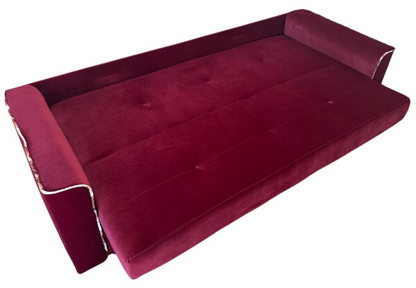 Canapea VERA extensibila, 3 locuri, lada de depozitare, catifea rosu bordo, 225x90x90 Rosu Bordo, Catifea