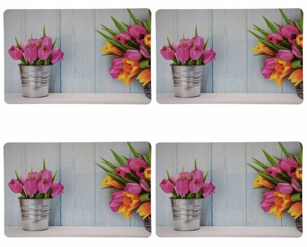 Set suport farfurie Pufo pentru servirea mesei, model Tulips, 4 bucati, 43 x 28 cm