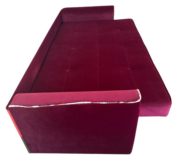 Canapea VERA extensibila, 3 locuri, lada de depozitare, catifea rosu bordo, 225x90x90 Rosu Bordo, Catifea