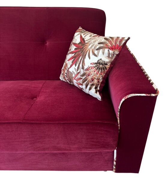 Canapea VERA extensibila, 3 locuri, lada de depozitare, catifea rosu bordo, 225x90x90 Rosu Bordo, Catifea