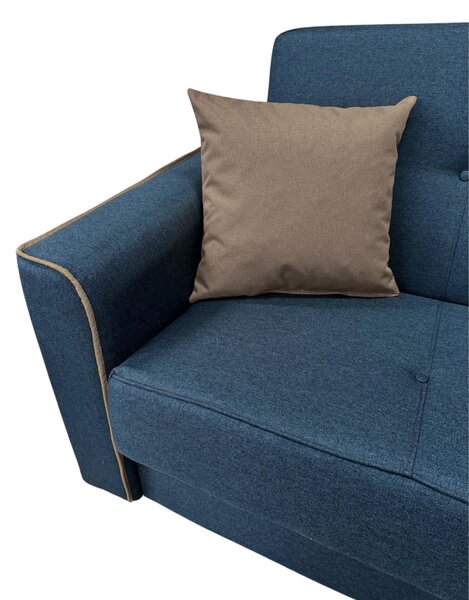 Canapea VERA extensibila, 3 locuri, lada de depozitare, stofa bleumarin + crem, 225x90x90 Bleumarin + Crem, Stofa