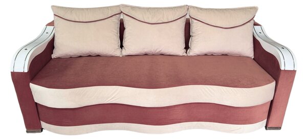 Canapea DIANA extensibila, 3 locuri, cu lada de depozitare, catifea crem cu roz, 220x100x85 Roz + Crem, Catifea
