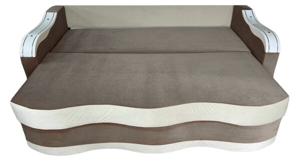 Canapea DIANA extensibila, 3 locuri, cu lada de depozitare, catifea maro cappuccino si crem , 220x100x80 Maro Cappuccino + Crem, Catifea