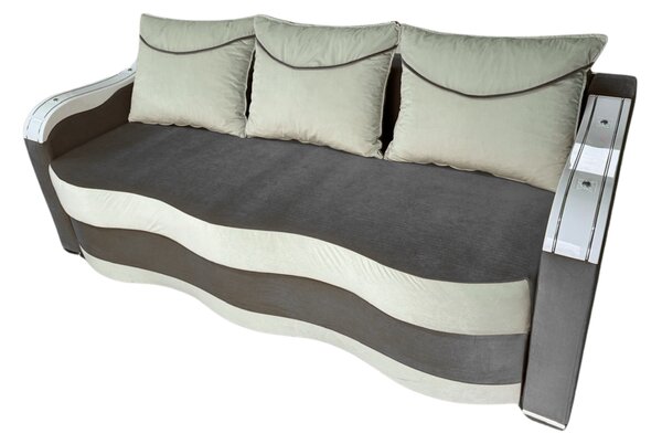 Canapea DIANA extensibila, 3 locuri, cu lada de depozitare, catifea crem cu gri , 220x100x80 Gri + Crem, Catifea
