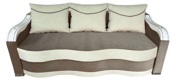 Canapea DIANA extensibila, 3 locuri, cu lada de depozitare, catifea maro cappuccino si crem , 220x100x80 Maro Cappuccino + Crem, Catifea