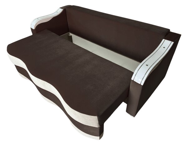 Canapea DIANA extensibila, 3 locuri, cu lada de depozitare, catifea crem cu maro , 220x100x80 Maro + Crem, Catifea