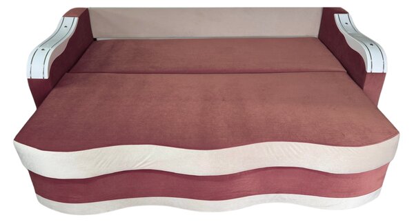 Canapea DIANA extensibila, 3 locuri, cu lada de depozitare, catifea crem cu roz, 220x100x85 Roz + Crem, Catifea