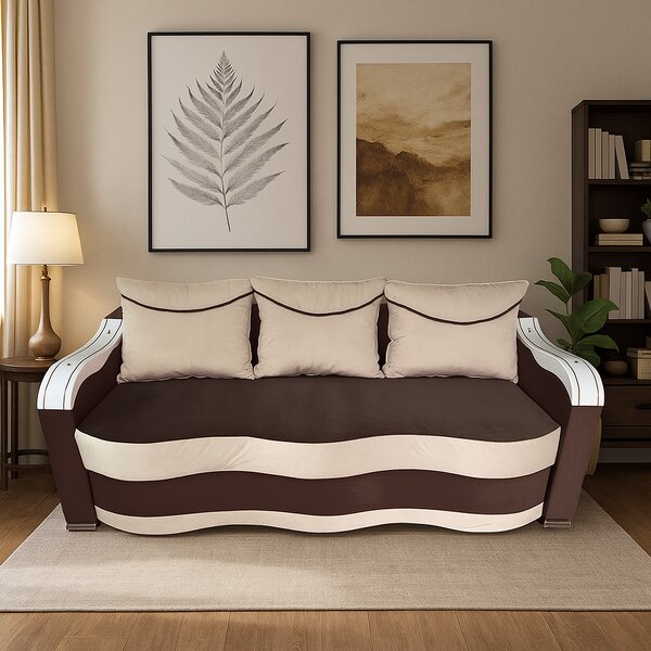 Canapea DIANA extensibila, 3 locuri, cu lada de depozitare, catifea crem cu maro , 220x100x80 Maro + Crem, Catifea