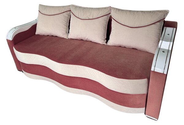 Canapea DIANA extensibila, 3 locuri, cu lada de depozitare, catifea crem cu roz, 220x100x85 Roz + Crem, Catifea
