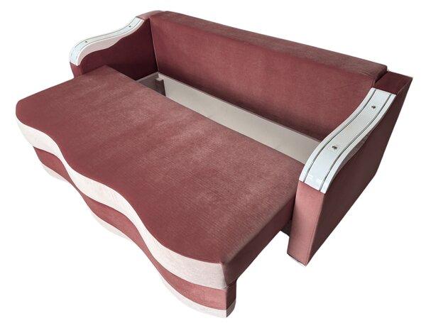 Canapea DIANA extensibila, 3 locuri, cu lada de depozitare, catifea crem cu roz, 220x100x85 Roz + Crem, Catifea