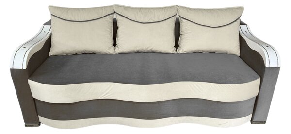 Canapea DIANA extensibila, 3 locuri, cu lada de depozitare, catifea crem cu gri , 220x100x80 Gri + Crem, Catifea