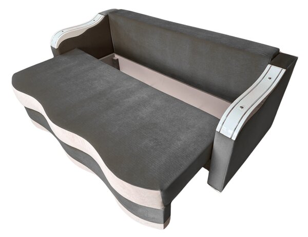 Canapea DIANA extensibila, 3 locuri, cu lada de depozitare, catifea crem cu gri , 220x100x80 Gri + Crem, Catifea