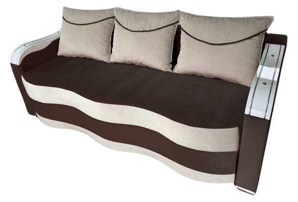 Canapea DIANA extensibila, 3 locuri, cu lada de depozitare, catifea crem cu maro , 220x100x80 Maro + Crem, Catifea