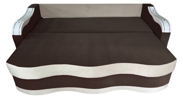 Canapea DIANA extensibila, 3 locuri, cu lada de depozitare, catifea crem cu maro , 220x100x80 Maro + Crem, Catifea