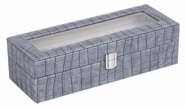 Cutie caseta eleganta depozitare cu compartimente pentru 6 ceasuri, imprimeu crocodil, albastru