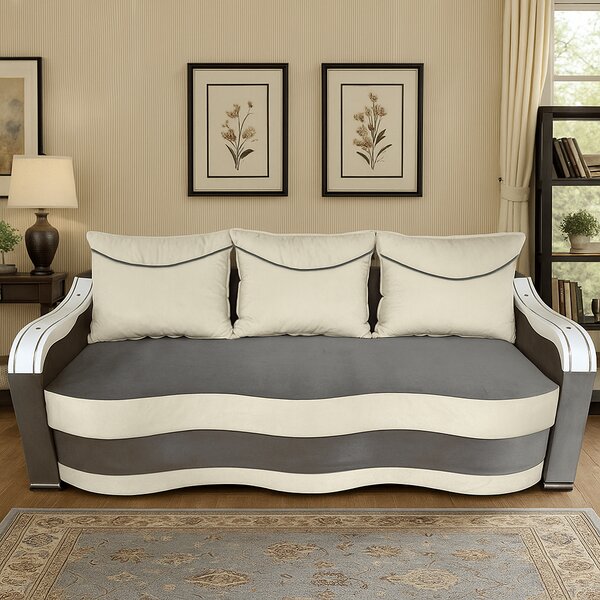 Canapea DIANA extensibila, 3 locuri, cu lada de depozitare, catifea crem cu gri , 220x100x80 Gri + Crem, Catifea