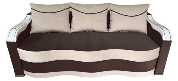 Canapea DIANA extensibila, 3 locuri, cu lada de depozitare, catifea crem cu maro , 220x100x80 Maro + Crem, Catifea