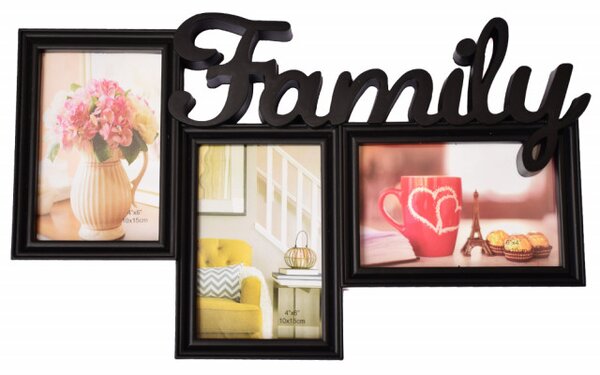 Rama foto decorativa cu 3 poze, model Pufo Family, 40 x 24 cm, negru