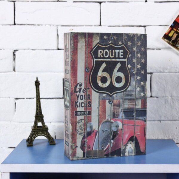 Seif secret tip carte cu cheie pentru blocare, Route 66, 24 x 15 cm