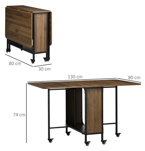 HOMCOM Masă Pliabilă pentru Bucătărie și Living cu 6 Roți, Raft în Stil Industrial Ușor de Curățat, 80x30x74 cm, Maro | Aosom Romania