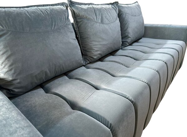 Canapea ZARA extensibila, 3 locuri, cu lada de depozitare, catifea albastru deschis , 220x95x80 Albastru Deschis, Catifea