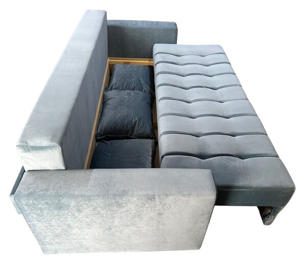 Canapea ZARA extensibila, 3 locuri, cu lada de depozitare, catifea albastru deschis , 220x95x80 Albastru Deschis, Catifea