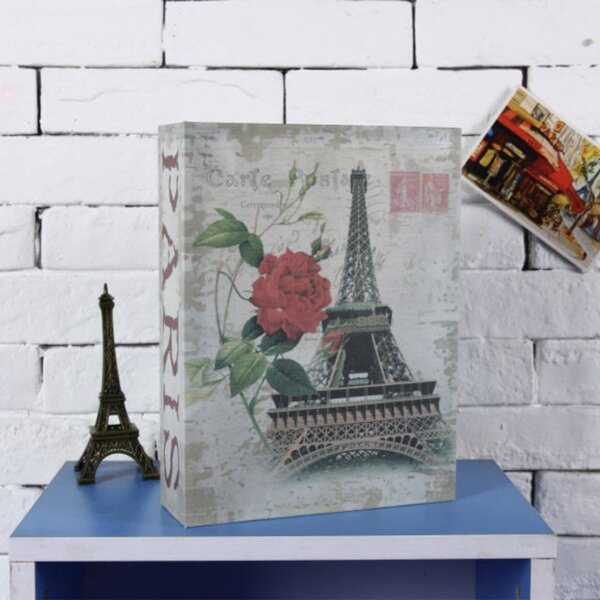Seif secret tip carte Pufo cu cheie pentru blocare, model Turnul Eiffel, 18 x 12 cm