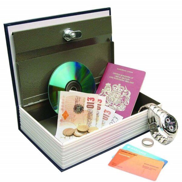 Seif secret tip carte cu cheie pentru blocare, British, 18 x 12 cm