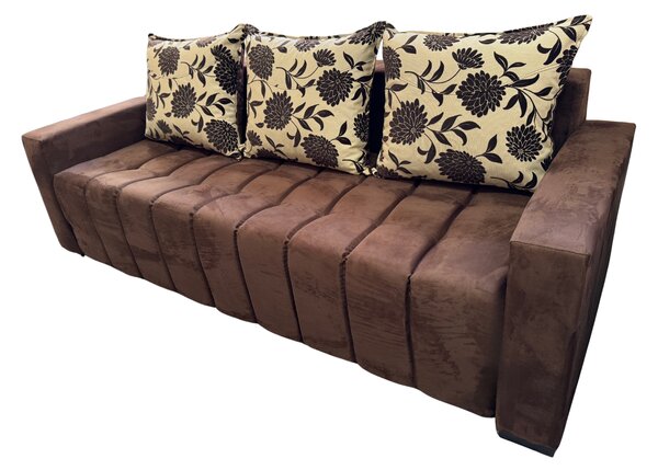 Canapea ZARA extensibila, 3 locuri, cu lada de depozitare, stofa suede maro si bej , 220x95x80 Maro + Bej, Stofa Suede