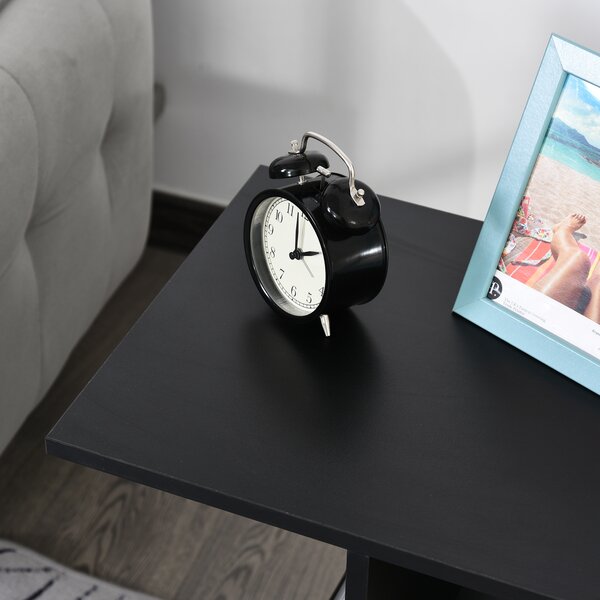 HOMCOM Masă Laterală Mobilă în Formă de C cu 2 Rafturi și 4 Roți Pivotante PAL Negru 45x35x58cm | Aosom Romania
