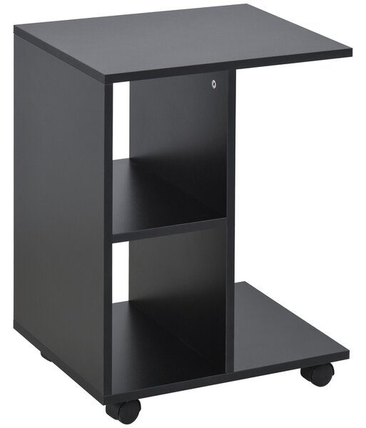 HOMCOM Masă Laterală Mobilă în Formă de C cu 2 Rafturi și 4 Roți Pivotante PAL Negru 45x35x58cm | Aosom Romania