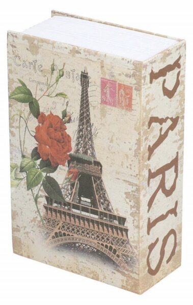 Seif secret tip carte Pufo cu cheie pentru blocare, model Turnul Eiffel, 18 x 12 cm