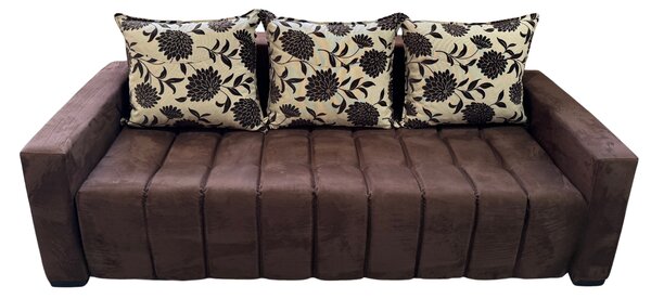 Canapea ZARA extensibila, 3 locuri, cu lada de depozitare, stofa suede maro si bej , 220x95x80 Maro + Bej, Stofa Suede