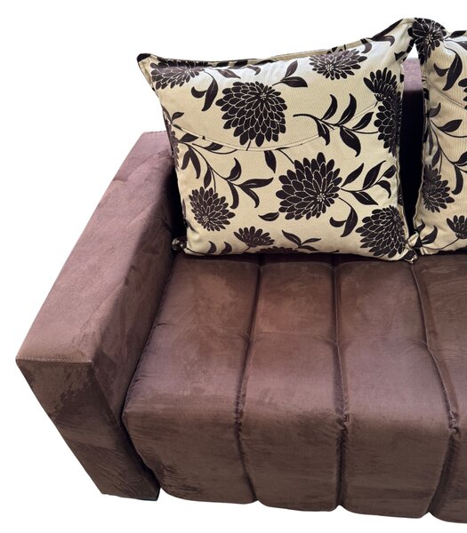 Canapea ZARA extensibila, 3 locuri, cu lada de depozitare, stofa suede maro si bej , 220x95x80 Maro + Bej, Stofa Suede
