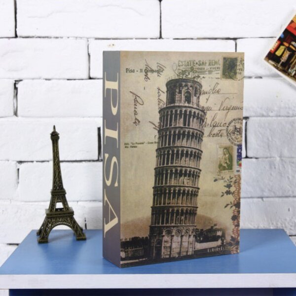 Seif secret tip carte Pufo cu cheie pentru blocare, model Turnul din Pisa, 18 x 12 cm