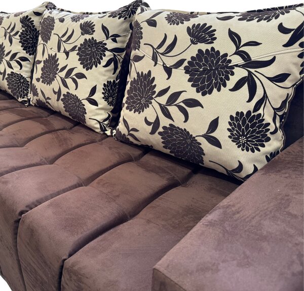 Canapea ZARA extensibila, 3 locuri, cu lada de depozitare, stofa suede maro si bej , 220x95x80 Maro + Bej, Stofa Suede