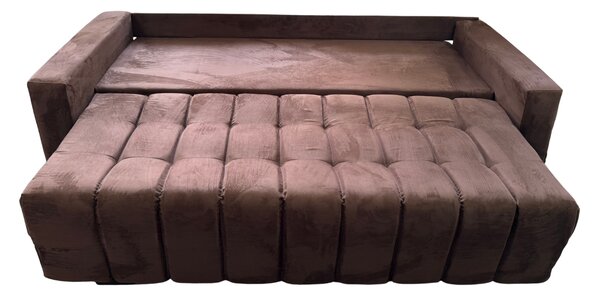 Canapea ZARA extensibila, 3 locuri, cu lada de depozitare, stofa suede maro si bej , 220x95x80 Maro + Bej, Stofa Suede