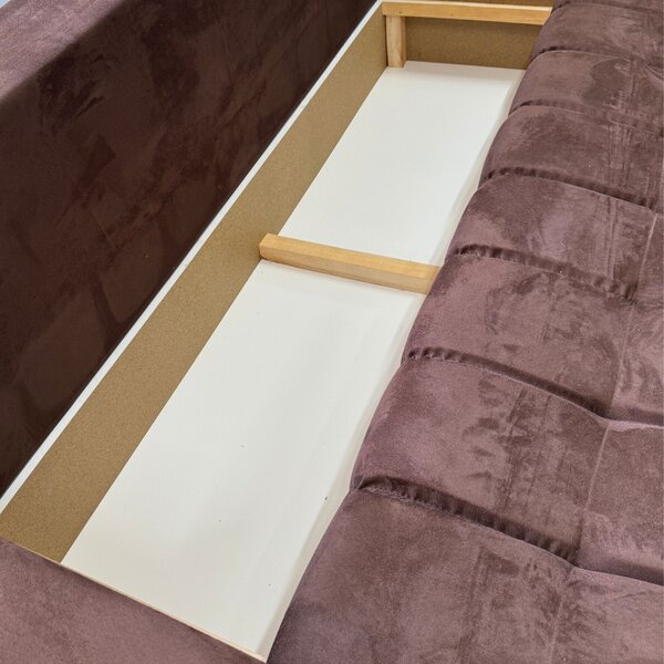 Canapea ZARA extensibila, 3 locuri, cu lada de depozitare, stofa suede maro , 220x95x80 Maro, Stofa Suede