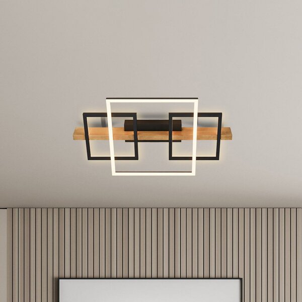 Briloner Plafonieră LED Cadre, 3000K, 55cm, negru, lemn, reglabil, Lemn, Camera de zi / sufragerie, Lemn, Modern