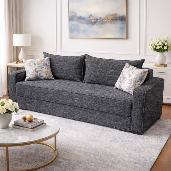 Canapea LARISA extensibila, 3 locuri, lada de depozitare, stofa gri inchis, 220x95x85 Stofa, Gri Inchis