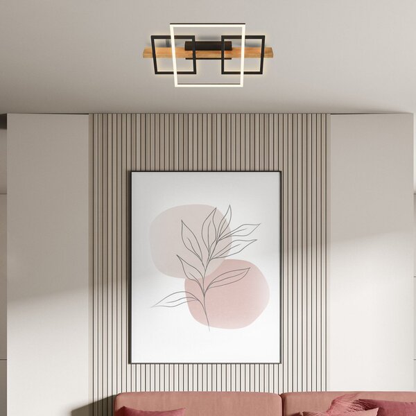 Briloner Plafonieră LED Cadre, 3000K, 55cm, negru, lemn, reglabil, Lemn, Camera de zi / sufragerie, Lemn, Modern