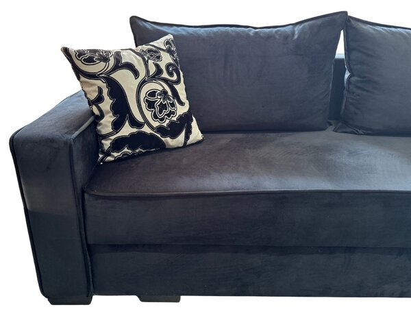 Canapea LARISA extensibila, 3 locuri, lada de depozitare , catifea negru, 220x95x85 Negru, Catifea