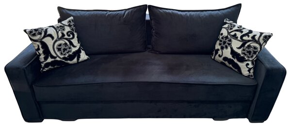 Canapea LARISA extensibila, 3 locuri, lada de depozitare , catifea negru, 220x95x85 Negru, Catifea