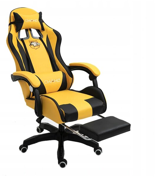 Scaun de gaming, cu tetieră, negru-galben