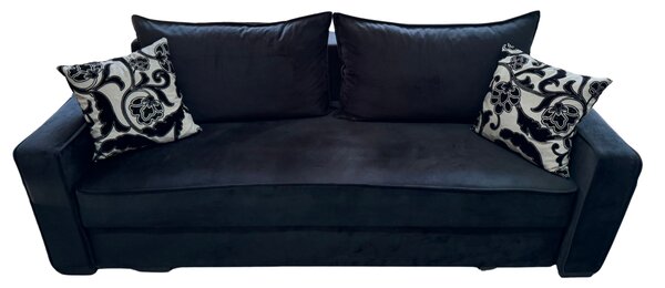 Canapea LARISA extensibila, 3 locuri, lada de depozitare , catifea negru, 220x95x85 Negru, Catifea