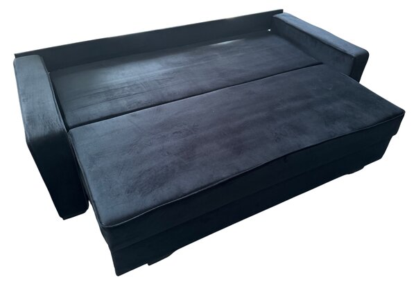 Canapea LARISA extensibila, 3 locuri, lada de depozitare , catifea negru, 220x95x85 Negru, Catifea