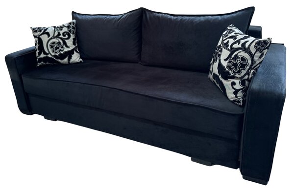 Canapea LARISA extensibila, 3 locuri, lada de depozitare , catifea negru, 220x95x85 Negru, Catifea